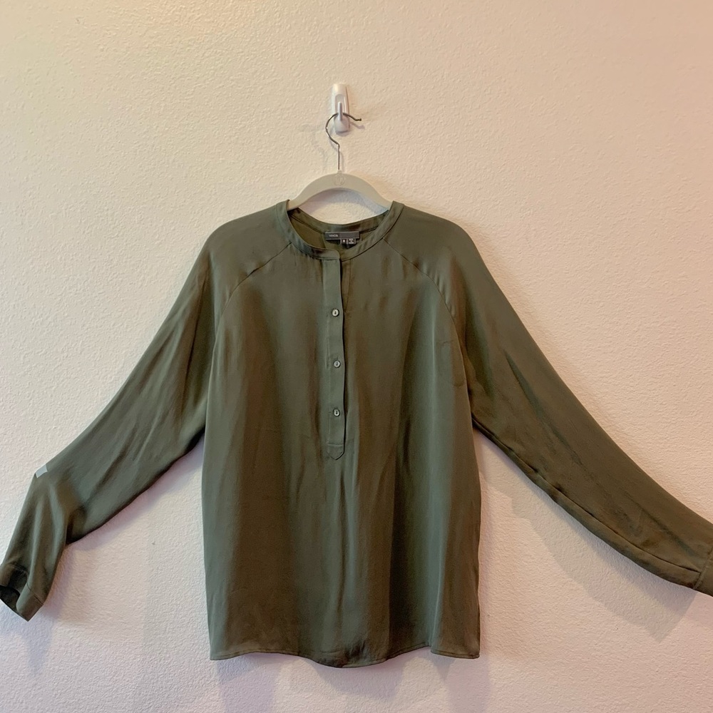 100% Silk Olive Green Vince Blouse